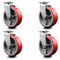 Service Caster 6 Inch Red Poly on Cast Iron Wheel Swivel Caster Set with Roller Bearings SCC SCC-20S620-PUR-RS-4 - alternate 1